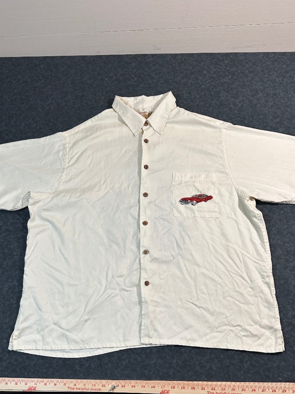 Caribbean Men's Short Sleeve Cream Button Down Shirt with Embroidery Size XXL